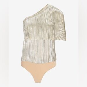 NWT Express x Rachel Zoe Gold Metallic Shimmer OneShoulder Draped Bodysuit Small